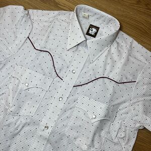 Vtg Karman Western Pearl Snap Shirt Men Sz M 15 White Red Dot Cowboy Rodeo Ranch